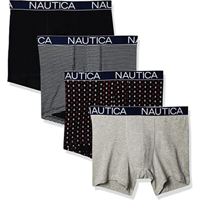 Nautica Boxershorts för män, Svart/ljung grå/rand 2/ankare tryck, M Nautica Boxershorts för män, Svart/ljung grå/rand 2/ankare tryck, M