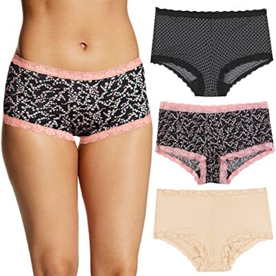 Maidenform Boyshorts-trosor för kvinnor, damunderkläder i mikrofiber med spets, fantastisk passform, 3-pack, L Maidenform Boyshorts-trosor för kvinnor, damunderkläder i mikrofiber med spets, fantastisk passform, 3-pack, L
