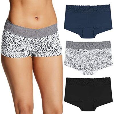 Maidenform Damunderkläder, Stretchiga bomullsshorts, boyshort-trosor för kvinnor, blandade färger, 3-pack, S Maidenform Damunderkläder, Stretchiga bomullsshorts, boyshort-trosor för kvinnor, blandade färger, 3-pack, S