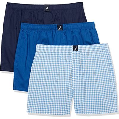 Nautica Herr bomullsvävd 3-pack boxershorts peakoat/Monaco blå/Med rutigt tryck, XL Nautica Herr bomullsvävd 3-pack boxershorts peakoat/Monaco blå/Med rutigt tryck, XL