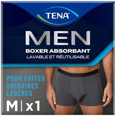 TENA Herr Tvättbara Och Återanvändbara Skyddsboxar, Designad för Lätta Urindroppar och Läckage, Absorberande Boxershorts för Män med Snabb Absorption, Grå, Storlek M TENA Herr Tvättbara Och Återanvändbara Skyddsboxar, Designad för Lätta Urindroppar och Läckage, Absorberande Boxershorts för Män med Snabb Absorption, Grå, Storlek M