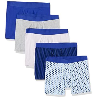 Amazon Essentials herrboxershorts i bomull (finns i stora och långa), 5-pack, kungsblå/blandat tryck, 3X-Large Amazon Essentials herrboxershorts i bomull (finns i stora och långa), 5-pack, kungsblå/blandat tryck, 3X-Large