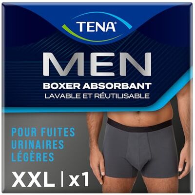 TENA Herr tvättbara och återanvändbara skyddskorgar, designade för lätta urindroppar och läckage, absorberande boxershorts för män med snabb absorption, grå, storlek XXL TENA Herr tvättbara och återanvändbara skyddskorgar, designade för lätta urindroppar och läckage, absorberande boxershorts för män med snabb absorption, grå, storlek XXL