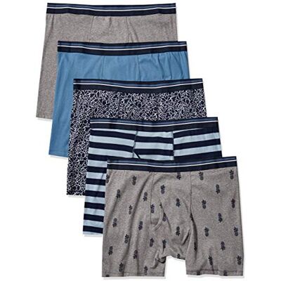 Amazon Essentials Men's Märkesfria boxertrosor, Pack of 5, Ananas/Blommigt tryck/Rand, L Amazon Essentials Men's Märkesfria boxertrosor, Pack of 5, Ananas/Blommigt tryck/Rand, L