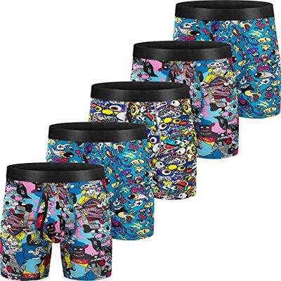 longfor Mens Boxer Briefs, Cotton Underwear Comfy Breathable Tagless No Ride-up 6’’ Regular Leg Printing Sport Boxer Briefs with Fly 5Pack longfor Mens Boxer Briefs, Cotton Underwear Comfy Breathable Tagless No Ride-up 6’’ Regular Leg Printing Sport Boxer Briefs with Fly 5Pack