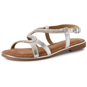 MARCO TOZZI Damsandaler med klack, glitter av läder, Silver kam, 39 EU MARCO TOZZI Damsandaler med klack, glitter av läder, Silver kam, 39 EU