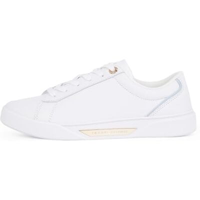 Tommy Hilfiger Dam Chic Läder Court Trainers, Vitt, 38 EU Tommy Hilfiger Dam Chic Läder Court Trainers, Vitt, 38 EU