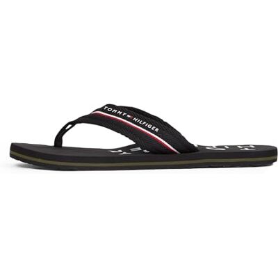 Tommy Hilfiger herr Web Beach Sandal Fm0fm05340 Flip Flops, Svart, 40 EU Tommy Hilfiger herr Web Beach Sandal Fm0fm05340 Flip Flops, Svart, 40 EU
