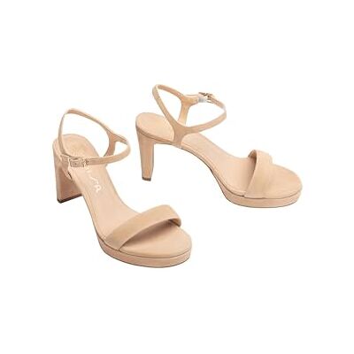 Unisa Rund tå häl sandal, mocka beige, plattform 2,5 cm, klack 8,5 cm, natt Unisa Rund tå häl sandal, mocka beige, plattform 2,5 cm, klack 8,5 cm, natt