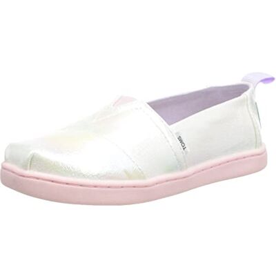 TOMS Dam Tiny Glitter Alpargata Loafer Flat, Vitt, 4 UK Child TOMS Dam Tiny Glitter Alpargata Loafer Flat, Vitt, 4 UK Child