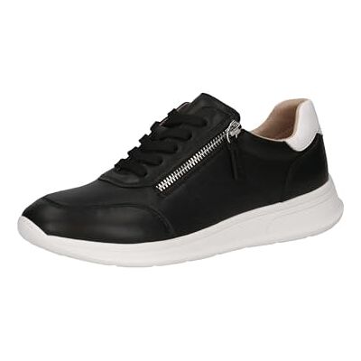 CAPRICE Damsneakers, platta av läder med dragkedja, Svartvit, 41 EU CAPRICE Damsneakers, platta av läder med dragkedja, Svartvit, 41 EU