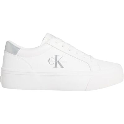 Calvin jeans dam Vulc Flatf LTH silver logo etikett Yw0yw01877 låg topp, Vit ljus vit silver, 39.5 EU Calvin jeans dam Vulc Flatf LTH silver logo etikett Yw0yw01877 låg topp, Vit ljus vit silver, 39.5 EU