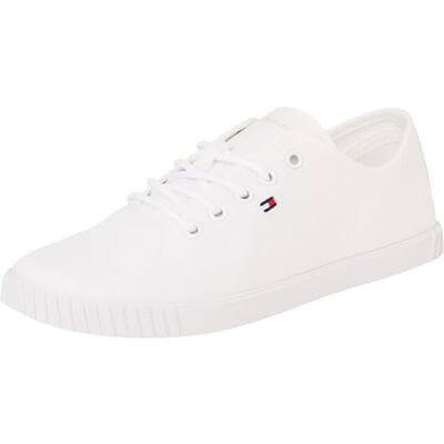 Tommy Hilfiger kvinnors kanvas snörning sneaker Fw0fw08641låg topp, Vitt, 37 EU Tommy Hilfiger kvinnors kanvas snörning sneaker Fw0fw08641låg topp, Vitt, 37 EU