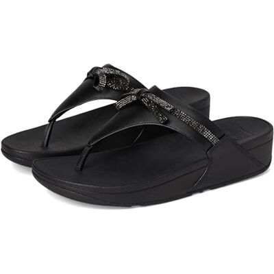 Fitflop dam LULU Glitz-Bow Leather tå-post sandaler, svart, 7 UK, Helt svart, 41 EU Fitflop dam LULU Glitz-Bow Leather tå-post sandaler, svart, 7 UK, Helt svart, 41 EU