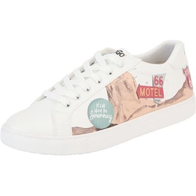DOGO Herr veganläder vita sneakers Route 66 Motiv-44, Vitt och blått, 44 EU DOGO Herr veganläder vita sneakers Route 66 Motiv-44, Vitt och blått, 44 EU