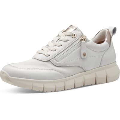 Tamaris COMFORT Damsneakers, platta av läder med dragkedja, Vit, 39 EU Tamaris COMFORT Damsneakers, platta av läder med dragkedja, Vit, 39 EU