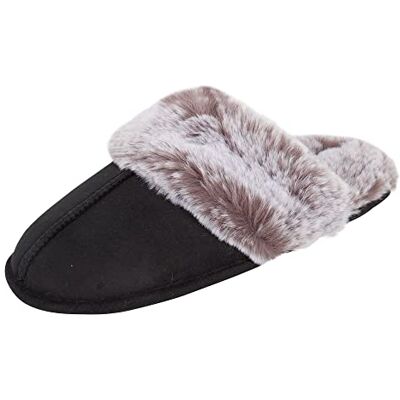 Jessica Simpson Women's Comfy Faux Fur House Slipper Scuff Memory Foam Slip on Anti-Skid Sole, Black, Small Jessica Simpson Women's Comfy Faux Fur House Slipper Scuff Memory Foam Slip on Anti-Skid Sole, Black, Small