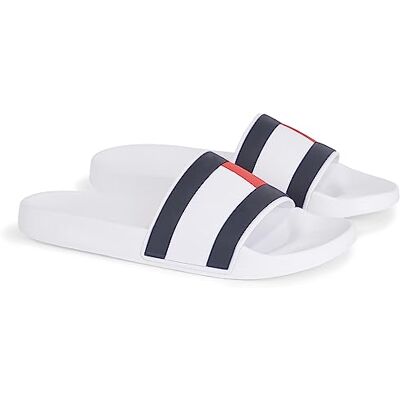 Tommy Hilfiger herr gummi Th flagga pool rutschkana, Vitt, 44 EU Tommy Hilfiger herr gummi Th flagga pool rutschkana, Vitt, 44 EU