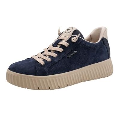 Tamaris Comfort dam step in läder sneakers platt att dra på Wide Fit Navy mocka 37 Tamaris Comfort dam step in läder sneakers platt att dra på Wide Fit Navy mocka 37