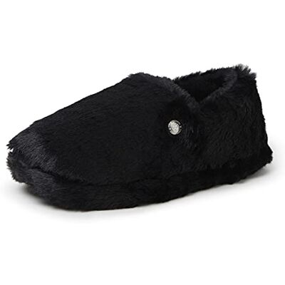 Dearfoams Women's Ellie Fluffy Snuggle Slipper, Black, Large Dearfoams Women's Ellie Fluffy Snuggle Slipper, Black, Large