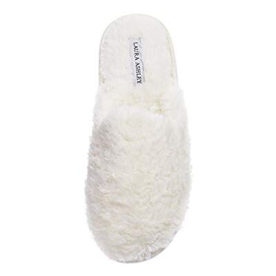 Laura Ashley Dam plysch fuskpäls fuskpäls ett band minnesskum glidtofflor, varm luddig fluffig öppen tå glider, Benvit, Medium Laura Ashley Dam plysch fuskpäls fuskpäls ett band minnesskum glidtofflor, varm luddig fluffig öppen tå glider, Benvit, Medium