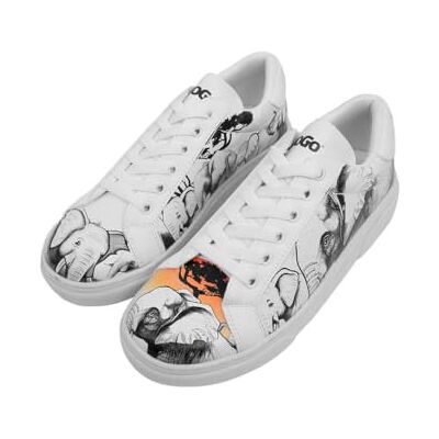 DOGO Kvinnors vita veganska läder sneakers solnedgång djur mönster, Material: Polyester, 36 EU DOGO Kvinnors vita veganska läder sneakers solnedgång djur mönster, Material: Polyester, 36 EU