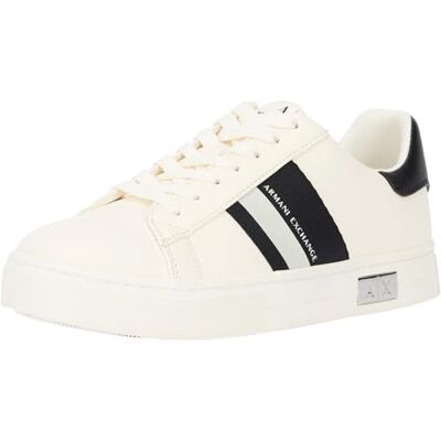 Giorgio Armani Women's Cup Sole Mina, Back Tab metall logo detalj på sidan sneaker, Benvit+svart, 40.5 EU Giorgio Armani Women's Cup Sole Mina, Back Tab metall logo detalj på sidan sneaker, Benvit+svart, 40.5 EU