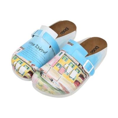 DOGO Dam läder vegan turkos tofflor Burano Island mönster, Material: Polyester, 39 EU DOGO Dam läder vegan turkos tofflor Burano Island mönster, Material: Polyester, 39 EU