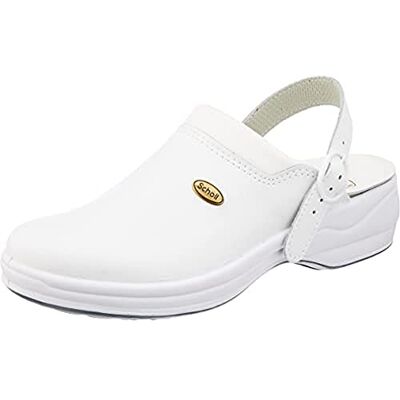 Scholl New Bonus Punched, Zoccoli Sanitari Unisex Vuxen, Vitt och blått, 36 EU Bred Scholl New Bonus Punched, Zoccoli Sanitari Unisex Vuxen, Vitt och blått, 36 EU Bred