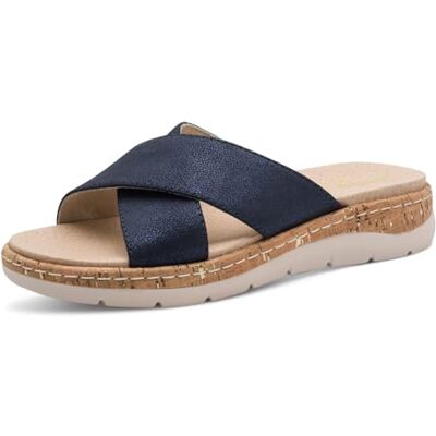 Jana Softline Leather Wedge/Plat Mule 8-27701-46, platta sandaler för kvinnor, marinblå, 42 EU Jana Softline Leather Wedge/Plat Mule 8-27701-46, platta sandaler för kvinnor, marinblå, 42 EU