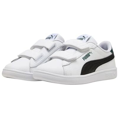 PUMA Unisex Barn Smash 3.0 L V Ps Sneaker, vit svart grön terräng, 34.5 EU PUMA Unisex Barn Smash 3.0 L V Ps Sneaker, vit svart grön terräng, 34.5 EU