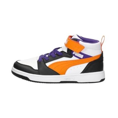 PUMA Unisex barn Rebound V6 Mid Ac+ Ps Sneaker, vit orange glo svart, 31 EU PUMA Unisex barn Rebound V6 Mid Ac+ Ps Sneaker, vit orange glo svart, 31 EU