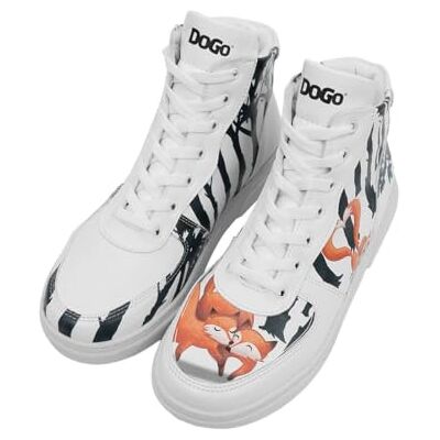 DOGO Kvinnors veganska läder vita höga sneakers Cuddling Season mönster, Material: Polyester, 39 EU DOGO Kvinnors veganska läder vita höga sneakers Cuddling Season mönster, Material: Polyester, 39 EU