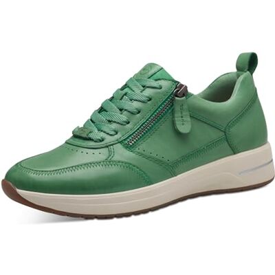 Tamaris Comfort damsneakers, platta av läder med dragkedja, Grön nappa, 37 EU Tamaris Comfort damsneakers, platta av läder med dragkedja, Grön nappa, 37 EU