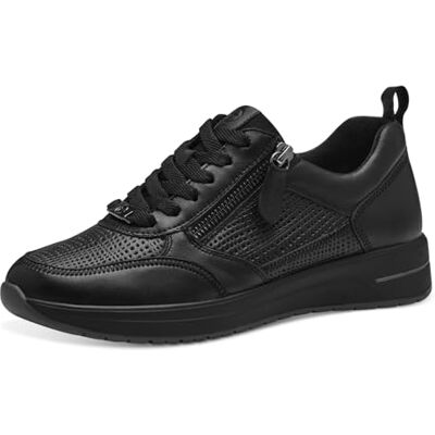 Tamaris Comfort damsneakers, platta av läder med dragkedja, Svart struktur, 38 EU Tamaris Comfort damsneakers, platta av läder med dragkedja, Svart struktur, 38 EU
