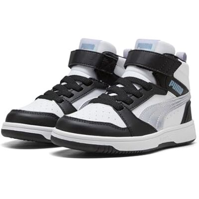 PUMA Rebound V6 Mid Space Belle AC+ PS Sneaker, svart-lila krossa vit, 22 EU, Svart lila krossa vit, 22 EU PUMA Rebound V6 Mid Space Belle AC+ PS Sneaker, svart-lila krossa vit, 22 EU, Svart lila krossa vit, 22 EU