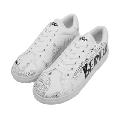 DOGO Kvinnors vita veganska läder sneakers Berlin mönster, Material: Polyester, 38 EU DOGO Kvinnors vita veganska läder sneakers Berlin mönster, Material: Polyester, 38 EU