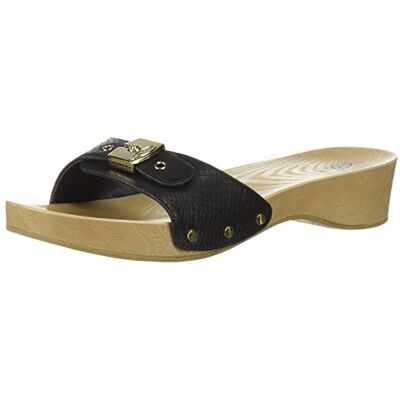 Dr. Scholl's klassiska glidsandal för kvinnor, Svart ormtryck, 37.5 EU Dr. Scholl's klassiska glidsandal för kvinnor, Svart ormtryck, 37.5 EU