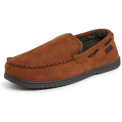 Dearfoams Keaton Memory Foam inomhus utomhus mockasin med breda bredder toffel, Kastanj, Medium Wide Dearfoams Keaton Memory Foam inomhus utomhus mockasin med breda bredder toffel, Kastanj, Medium Wide