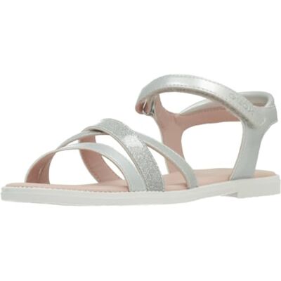 Geox Flicka J Karly Girl sandal, silver, 24 EU Geox Flicka J Karly Girl sandal, silver, 24 EU