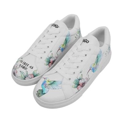 DOGO Kvinnors vita veganska läder sneakers "As Free as a Bird Patter", Material: Polyester, 40 EU DOGO Kvinnors vita veganska läder sneakers "As Free as a Bird Patter", Material: Polyester, 40 EU