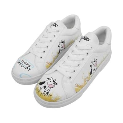 DOGO Kvinnors vita veganska läder sneakers känsla humör mönster, Material: Polyester, 37 EU DOGO Kvinnors vita veganska läder sneakers känsla humör mönster, Material: Polyester, 37 EU