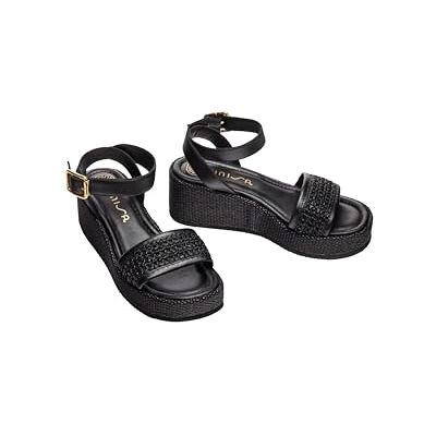 Unisa Raffia sandal med armband, fyrkantig tå, konklack, plattform 3 cm, svart Unisa Raffia sandal med armband, fyrkantig tå, konklack, plattform 3 cm, svart