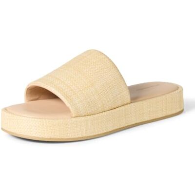Amazon Essentials Dam Slide Flatform Sandal, Natural Raffia, 10 US Amazon Essentials Dam Slide Flatform Sandal, Natural Raffia, 10 US
