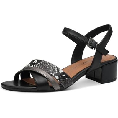MARCO TOZZI Damsandaler med klack med läderandel eleganta, Svart kam, 37 EU MARCO TOZZI Damsandaler med klack med läderandel eleganta, Svart kam, 37 EU
