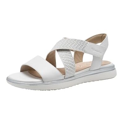 Tamaris Dam Comfort Damen Flache Flat Sandal, Vitt och blått, 40 EU Tamaris Dam Comfort Damen Flache Flat Sandal, Vitt och blått, 40 EU