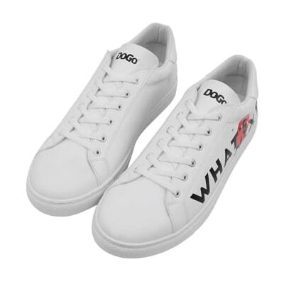 DOGO Veganska läder vita sneakers för herr vad är nästa motiv-45, Vitt och blått, 45 EU DOGO Veganska läder vita sneakers för herr vad är nästa motiv-45, Vitt och blått, 45 EU