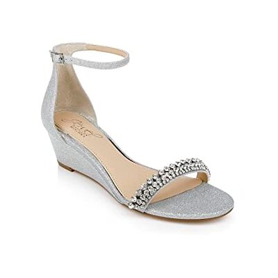 Jewel Badgley Mischka Lora kil sandal för kvinnor, Silverglitter, 40 EU Jewel Badgley Mischka Lora kil sandal för kvinnor, Silverglitter, 40 EU