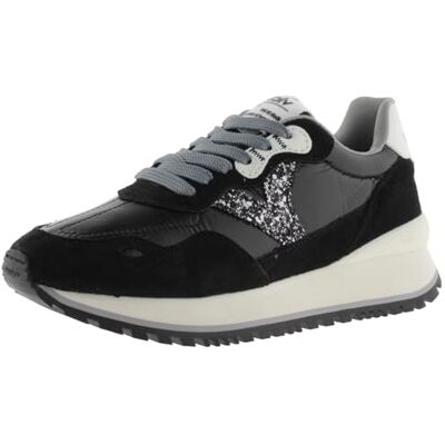 victoria Viento nylon metallisk lågsneaker och paljettlogotyp och blandade läderskorpdelar och tandad sula 1157102 för kvinnor, svart, 38 EU victoria Viento nylon metallisk lågsneaker och paljettlogotyp och blandade läderskorpdelar och tandad sula 1157102 för kvinnor, svart, 38 EU