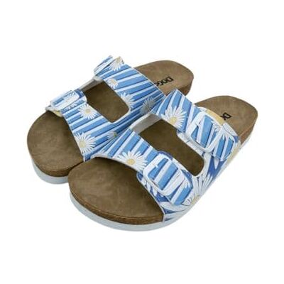 DOGO Dam vegan läder blå sandaler Daisy Stripes mönster, Material: Polyester, 40 EU DOGO Dam vegan läder blå sandaler Daisy Stripes mönster, Material: Polyester, 40 EU